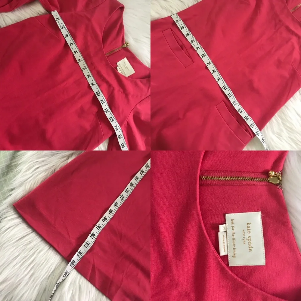 KATE SPADE Coral Pink Shift Mini Dress Size XS Short Sleeve Pockets